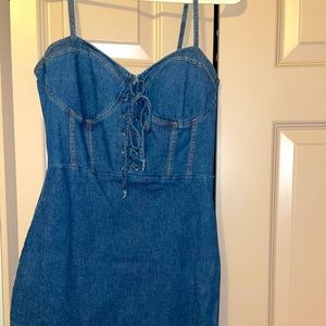 Denim spaghetti strap mini dress. Size M